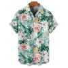 Beach Couple Outfit Tropical Print Tie Shoulder Bikini Triangle See Through Cover 3 Piece Bikini Sets and Button Up Shirt Vacation Matching Outfit - Vert clair S | US 4