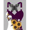 Débardeur gothique monochrome à motif de tournesols et de crânes, en dentelle papillon, avec surplis contrasté et anneau en O, pour les vacances - Concorde L | US 8-10