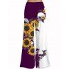 Gothic Women Outfit Monochrome Sunflower Skulls Pattern Butterfly Lace Tank Top and Wide Leg Pants Holiday Two Piece Set - Concorde S | US 4