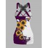 Gothic Women Outfit Monochrome Sunflower Skulls Pattern Butterfly Lace Tank Top and Wide Leg Pants Holiday Two Piece Set - Concorde S | US 4