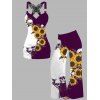 Gothic Women Outfit Monochrome Sunflower Skulls Pattern Butterfly Lace Tank Top and Wide Leg Pants Holiday Two Piece Set - Concorde S | US 4