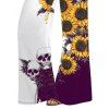 Gothic Women Outfit Monochrome Sunflower Skulls Pattern Butterfly Lace Tank Top and Wide Leg Pants Holiday Two Piece Set - Concorde S | US 4