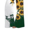 Gothic Women Outfit Monochrome Sunflower Skulls Pattern Butterfly Lace Tank Top and Wide Leg Pants Holiday Two Piece Set - Vert profond S | US 4