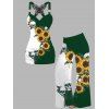 Gothic Women Outfit Monochrome Sunflower Skulls Pattern Butterfly Lace Tank Top and Wide Leg Pants Holiday Two Piece Set - Vert profond S | US 4