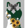 Gothic Women Outfit Monochrome Sunflower Skulls Pattern Butterfly Lace Tank Top and Wide Leg Pants Holiday Two Piece Set - Vert profond S | US 4