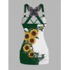 Gothic Women Outfit Monochrome Sunflower Skulls Pattern Butterfly Lace Tank Top and Wide Leg Pants Holiday Two Piece Set - Vert profond S | US 4
