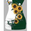 Gothic Women Outfit Monochrome Sunflower Skulls Pattern Butterfly Lace Tank Top and Wide Leg Pants Holiday Two Piece Set - Vert profond S | US 4