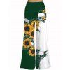 Gothic Women Outfit Monochrome Sunflower Skulls Pattern Butterfly Lace Tank Top and Wide Leg Pants Holiday Two Piece Set - Vert profond S | US 4