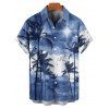 Chemise de vacances à motif palmier ombré pour homme, boutonnée, retroussée, manches courtes, pour la plage - Bleu clair 3XL