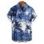 Chemise de vacances à motif palmier ombré pour homme, boutonnée, retroussée, manches courtes, pour la plage - Bleu clair 3XL