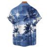 Chemise de vacances à motif palmier ombré pour homme, boutonnée, retroussée, manches courtes, pour la plage - Bleu clair 3XL
