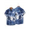 Chemise de vacances à motif palmier ombré pour homme, boutonnée, retroussée, manches courtes, pour la plage - Bleu clair 3XL