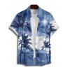 Chemise de vacances à motif palmier ombré pour homme, boutonnée, retroussée, manches courtes, pour la plage - Bleu clair 3XL