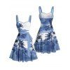 Robe de plage courte à imprimé palmier ombré, buste froncé, ceinture, décolleté en cœur, coupe trapèze - Bleu clair XXXL | US 16