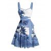 Robe de plage courte à imprimé palmier ombré, buste froncé, ceinture, décolleté en cœur, coupe trapèze - Bleu clair XXXL | US 16