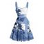 Robe de plage courte à imprimé palmier ombré, buste froncé, ceinture, décolleté en cœur, coupe trapèze - Bleu clair XXXL | US 16