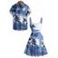 Vacation Couple Outfit Ombre Palm Tree Pattern Ruched Bust Belt Sweetheart Neck A Line Mini Dress and Button Up Shirt Beach Matching Outfit - Vert clair S | US 4