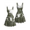 Vacation Couple Outfit Ombre Palm Tree Pattern Ruched Bust Belt Sweetheart Neck A Line Mini Dress and Button Up Shirt Beach Matching Outfit - Vert clair S | US 4