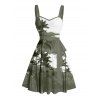 Vacation Couple Outfit Ombre Palm Tree Pattern Ruched Bust Belt Sweetheart Neck A Line Mini Dress and Button Up Shirt Beach Matching Outfit - Vert clair S | US 4