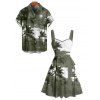 Vacation Couple Outfit Ombre Palm Tree Pattern Ruched Bust Belt Sweetheart Neck A Line Mini Dress and Button Up Shirt Beach Matching Outfit - Vert clair S | US 4