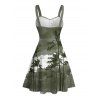 Vacation Couple Outfit Ombre Palm Tree Pattern Ruched Bust Belt Sweetheart Neck A Line Mini Dress and Button Up Shirt Beach Matching Outfit - Vert clair S | US 4