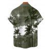 Vacation Couple Outfit Ombre Palm Tree Pattern Ruched Bust Belt Sweetheart Neck A Line Mini Dress and Button Up Shirt Beach Matching Outfit - Vert clair S | US 4