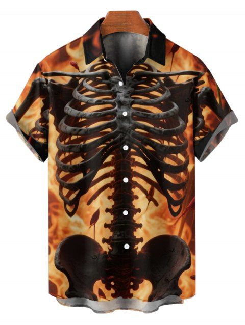 Chemise gothique à manches courtes et boutons pour homme, motif squelette de feu, style vacances