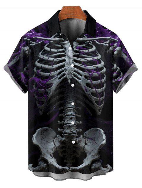 Chemise gothique à manches courtes et boutons pour homme, motif squelette de feu, style vacances