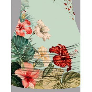 Leaf Colored Flowers Pattern Butterfly Lace Ruched Vacation Tank Top Surplice O Ring Strap Long Top