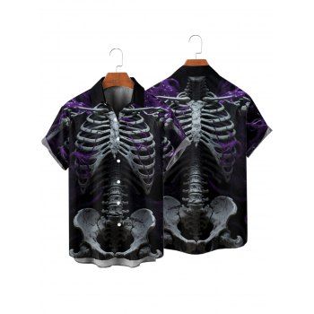Gothic Couple Outfit Skeleton Fire Pattern Ruched Bust Sweetheart Neck A Line Mini Dress and Button Up Shirt Holiday Matching Outfit