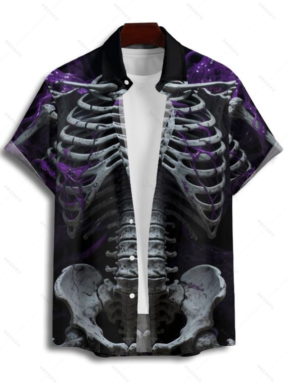 Gothic Couple Outfit Skeleton Fire Pattern Ruched Bust Sweetheart Neck A Line Mini Dress and Button Up Shirt Holiday Matching Outfit - BLACK S | US 4