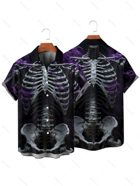 Gothic Couple Outfit Skeleton Fire Pattern Ruched Bust Sweetheart Neck A Line Mini Dress and Button Up Shirt Holiday Matching Outfit - BLACK S | US 4