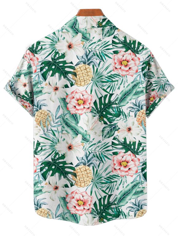 Chemise de vacances à manches courtes et boutons pour homme, motif floral tropical, à revers - Vert clair 4XL