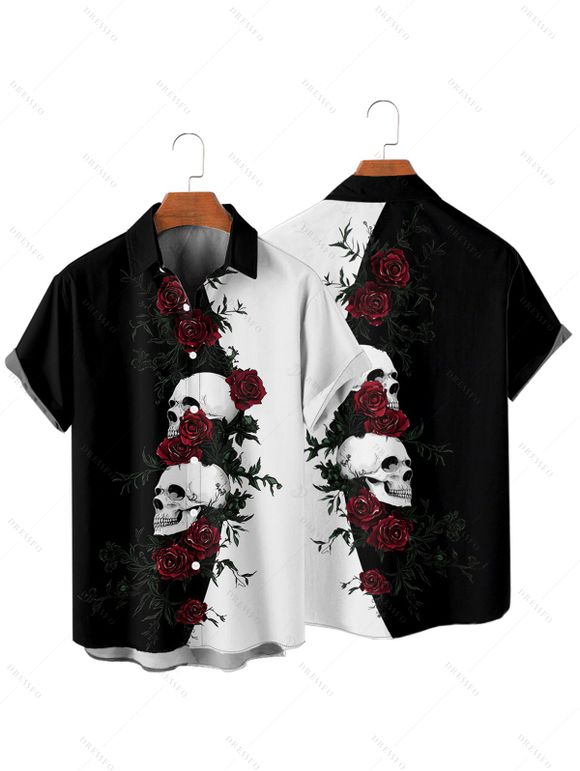 Rose Skulls Pattern Gothic Dress and Button Up Shirt Butterfly Chain Martin Boots Hollow Out Lace Choker and Bracelet with Ring Set Outfit - Noir S | US 4