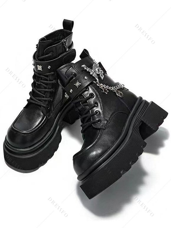 Rose Skulls Pattern Gothic Dress and Button Up Shirt Butterfly Chain Martin Boots Hollow Out Lace Choker and Bracelet with Ring Set Outfit - Noir S | US 4