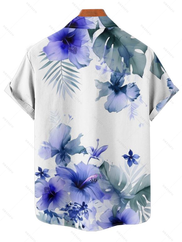 Vacation Couple Outfit Flower Leaf Print Ruched Bust Sweetheart Neck A Line Mini Dress and Button Up Shirt Casual Matching Outfit - Blanc S | US 4