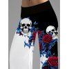Pantalon large style gothique à motif de feuilles de roses et de crânes, taille large et élastique, pantalon long pour les vacances - Noir XXL | US 14