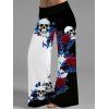 Pantalon large style gothique à motif de feuilles de roses et de crânes, taille large et élastique, pantalon long pour les vacances - Noir XXL | US 14