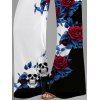 Pantalon large style gothique à motif de feuilles de roses et de crânes, taille large et élastique, pantalon long pour les vacances - Noir XXL | US 14