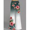Pantalon large à motif de feuilles et de fleurs d'hibiscus ombré, taille large et élastique, décontracté - Vert profond XXL | US 14