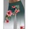 Pantalon large à motif de feuilles et de fleurs d'hibiscus ombré, taille large et élastique, décontracté - Vert profond XXL | US 14