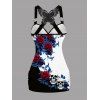 Débardeur gothique froncé à motif de feuilles de roses et de crânes, en dentelle et papillon, avec bretelles à anneau en O, haut long pour les vacances - Noir XXL | US 14