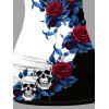 Débardeur gothique froncé à motif de feuilles de roses et de crânes, en dentelle et papillon, avec bretelles à anneau en O, haut long pour les vacances - Noir XXL | US 14