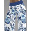 Pantalon large à motif de feuilles tropicales et de fleurs d'hibiscus, taille large et élastique, style décontracté - Bleu XXL | US 14