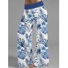 Pantalon large à motif de feuilles tropicales et de fleurs d'hibiscus, taille large et élastique, style décontracté - Bleu XXL | US 14