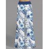 Pantalon large à motif de feuilles tropicales et de fleurs d'hibiscus, taille large et élastique, style décontracté - Bleu XXL | US 14