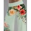 Pantalon large à motif de fleurs colorées et feuilles pour les vacances, taille large et élastique, pantalon long décontracté - Vert clair XXL | US 14
