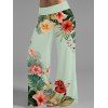 Pantalon large à motif de fleurs colorées et feuilles pour les vacances, taille large et élastique, pantalon long décontracté - Vert clair XXL | US 14