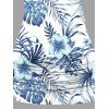 Débardeur de vacances froncé en dentelle avec motif de feuilles tropicales et de fleurs d'hibiscus et de papillons, haut long à bretelles et anneau en O - Bleu XXL | US 14