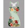 Vacation Women Outfit Leaf Colored Flowers Pattern Butterfly Lace Ruched Surplice O Ring Strap Tank Top and Wide Leg Pants Casual Set - Vert clair S | US 4